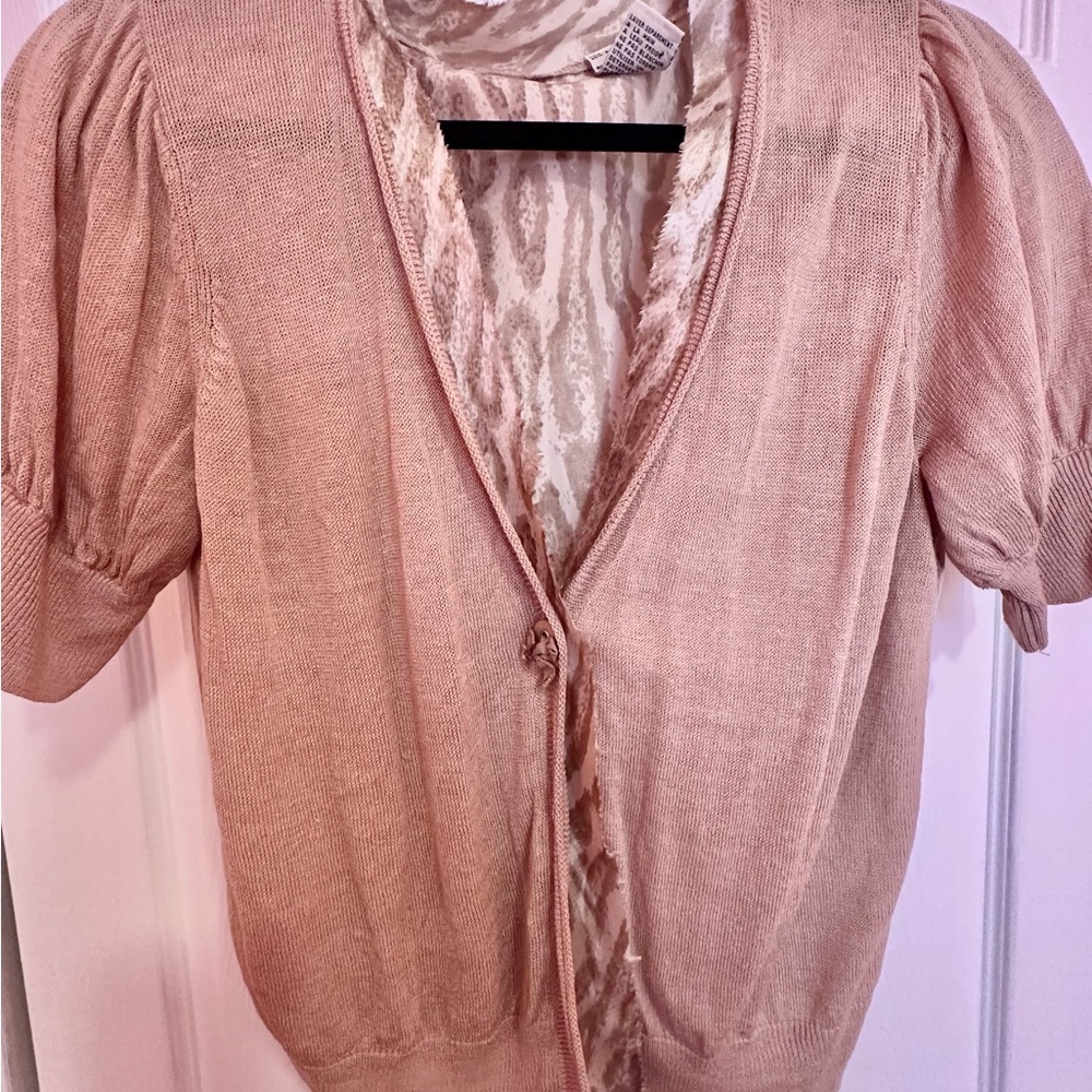Neutral tan Knit Short Sleeve Cardigan